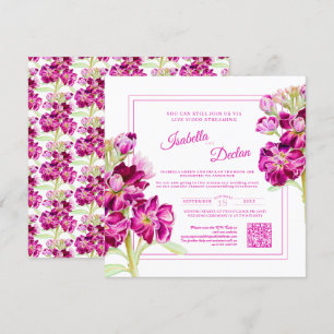 Invitation Aquarelle florale rose mariage QR Code