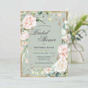 Invitation Aquarelle florale rose pâle Jolie Fête des mariées