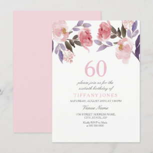 Invitation Aquarelle florale rose Peach 60e anniversaire Invi