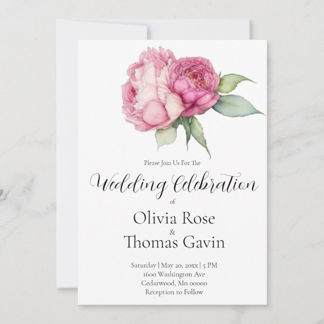 Invitation Aquarelle florale rose pis rose roses roses (Devant)