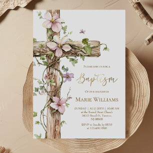 Invitation Aquarelle Florale Saint-Croix Baptême