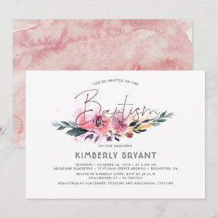 Invitation Aquarelle florale Script Baptême élégant
