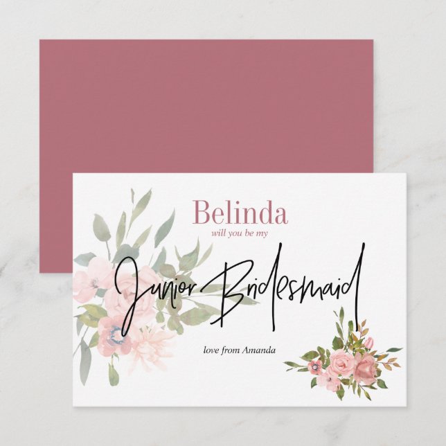 Invitation Aquarelle Florale Serez-Vous Ma Jeune Servante D'A (Devant / Derrière)