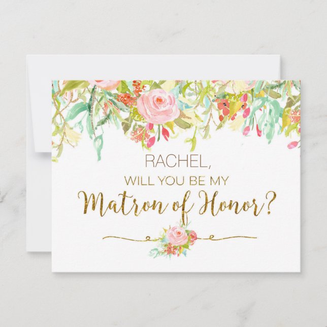 Invitation Aquarelle florale Serez-Vous Mon Chef D'Honneur (Devant)