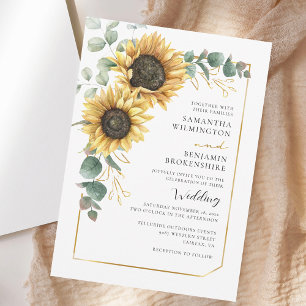 Invitation Aquarelle Florale Tournesol Mariage Eucalyptus