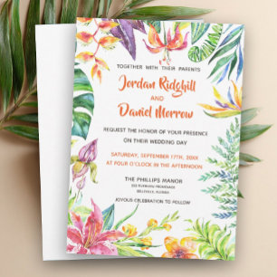 Invitation Aquarelle florale tropicale Mariage de plage moder