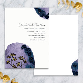 Invitation Aquarelle florale unique Marine bleu violet Mariag