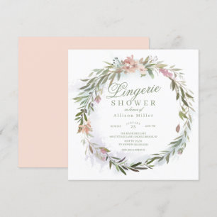 Invitation Aquarelle Florale Verdure Wreath Lingerie Douche