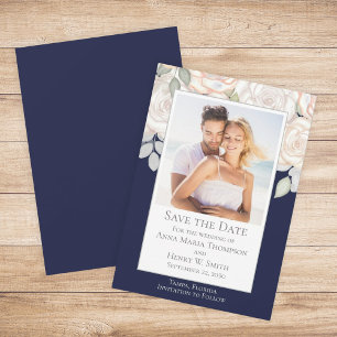 Invitation Aquarelle florale Vert Sauvez la date Marine Bleu