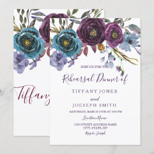 Invitation Aquarelle Florale violet Dîner de répétition éléga