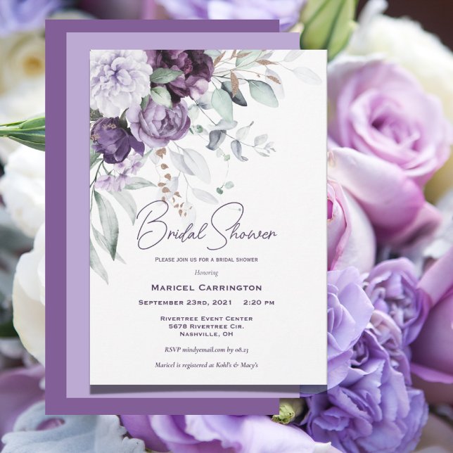Invitation Aquarelle florale violet Fête des mariées moderne (Créateur téléchargé)