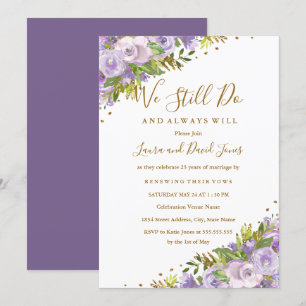 Invitation Aquarelle Florale violet renouvellement Vow or