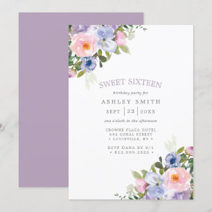 Invitation Aquarelle florale violet rose pâle 16