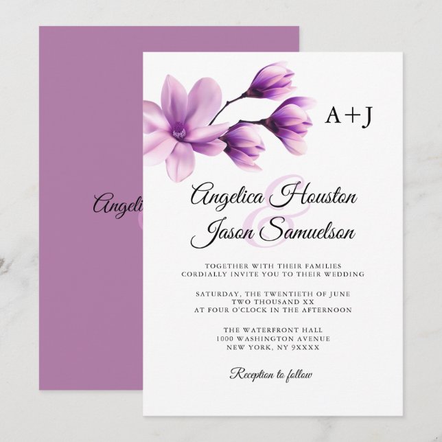 Invitation Aquarelle Florale Violet violet Mariage de lavande (Devant / Derrière)