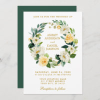 Aquarelle Florale Wreath Jaune Mariage vert or
