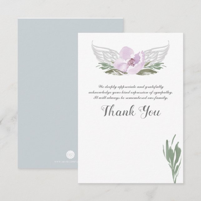 Invitation Aquarelle Florals Angel Ailes Merci (Devant / Derrière)