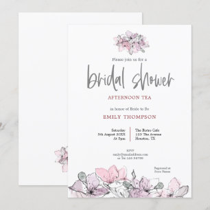 Invitation Aquarelle Florals Pink Script Fête des mariées Thé