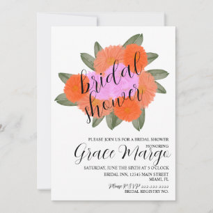 Invitation Aquarelle Floraux Bouquet rose Gras Fête des marié