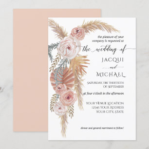 Invitation Aquarelle Flore pâle BOHO Pampas Grass Folithe