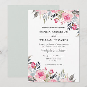 Invitation Aquarelle Flore Vert Élégant Mariage
