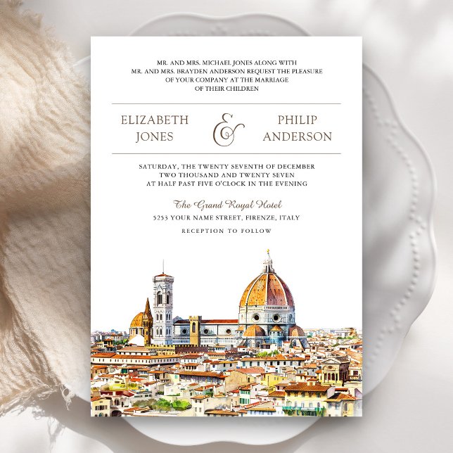 Invitation Aquarelle Florence Italie Tout en un Mariage (Créateur téléchargé)