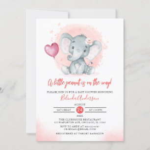 Invitation Aquarelle floue Baby shower Eléphant fille mignonn
