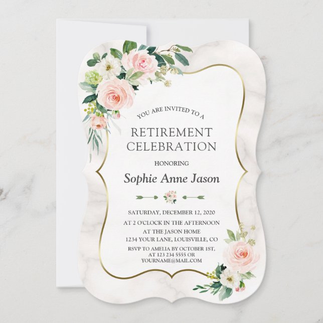 Invitation Aquarelle Flush Flowers Gold Retraite (Devant)
