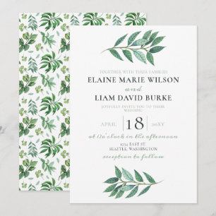 Invitation Aquarelle Foliage Mariage de verdure