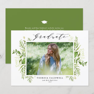 Invitation Aquarelle Foliage sauvage Blanc Photo Graduation