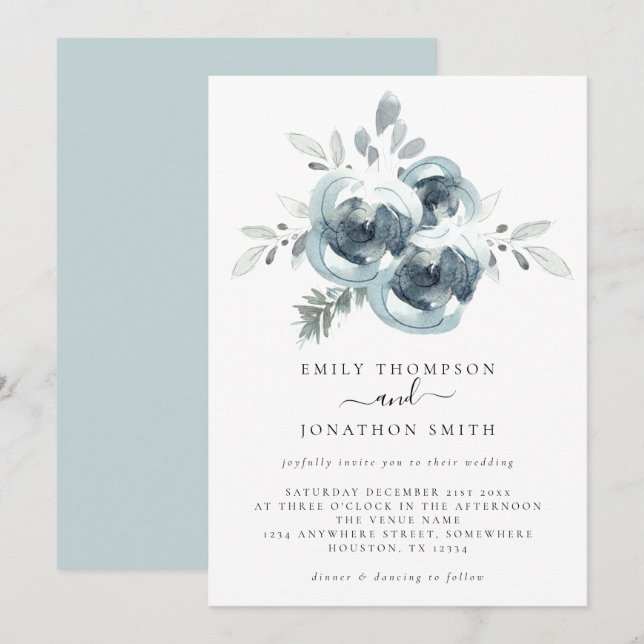 Invitation Aquarelle Folio hiver Mariage de Noël (Devant / Derrière)