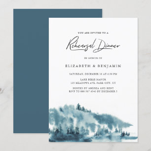 Invitation Aquarelle Forêt Bleue Dîner de répétition hivernal