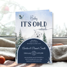 Invitation Aquarelle Forêt d'hiver Baby shower Ours et Chouet