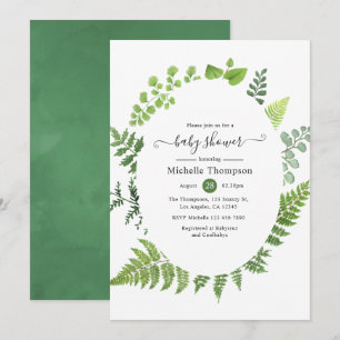 Invitation Aquarelle Forêt forestière Baby shower vert