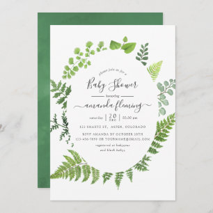 Invitation Aquarelle Forêt forestière Baby shower vert