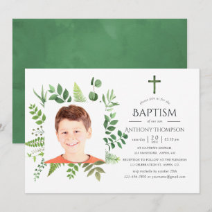 Invitation Aquarelle Forêt Végétation Baptême ou baptême