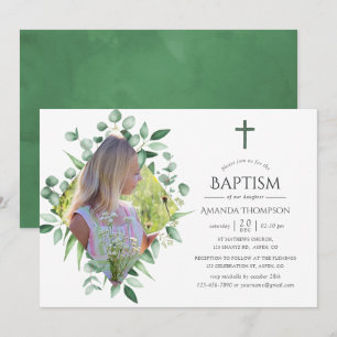 Invitation Aquarelle Forêt Végétation Baptême ou baptême