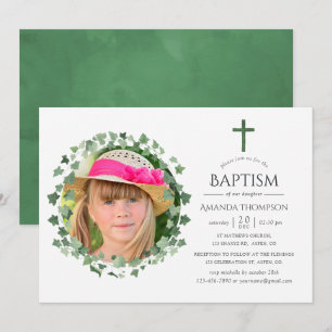 Invitation Aquarelle Forêt Végétation Baptême ou baptême