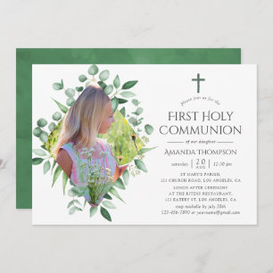 Invitation Aquarelle Forêt Verdure Première Communion sainte