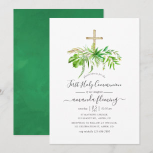 Invitation Aquarelle Forêt Verdure Première Communion sainte