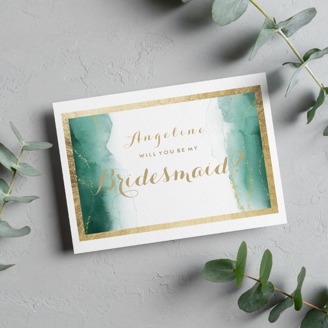 Invitation Aquarelle forêt vert or blanc Bridesmaid (Watercolor forest green gold white Bridesmaid )