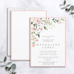 Invitation Aquarelle Formelle Rose Pink Floral Quinceañera