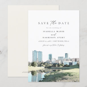 Invitation Aquarelle Fort Worth Texas Skyline Enregistrer la 