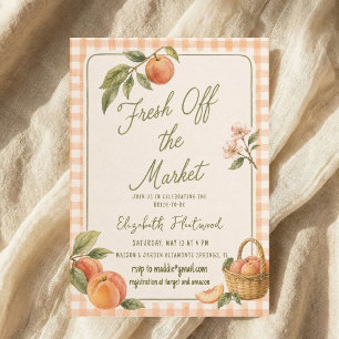 Invitation Aquarelle Frais du Marché Gingham pêche