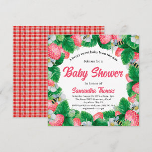 Invitation Aquarelle Fraise Berry Baby shower sucré