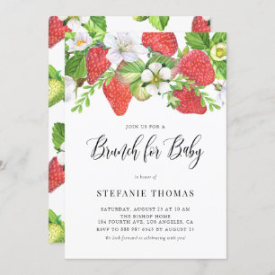 Invitation Aquarelle Fraises Botanique Bébé Brunch