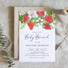Invitation Aquarelle Fraises Botanique Bébé Brunch