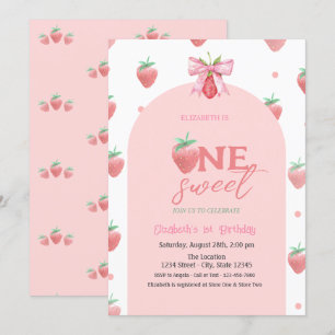 Invitation Aquarelle Fraises Bow Two Sweet 1er anniversaire