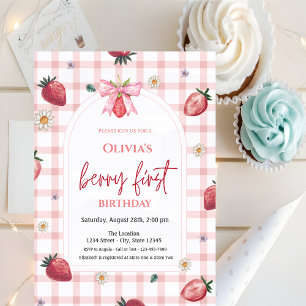 Invitation Aquarelle Fraises Rouge 1er anniversaire