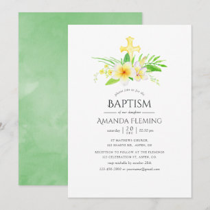 Invitation Aquarelle Frangipani Baptême ou Christening