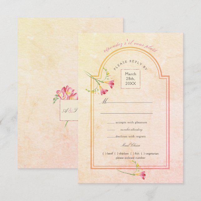 Invitation Aquarelle Frénésie Couche de soleil RSVP (Devant / Derrière)